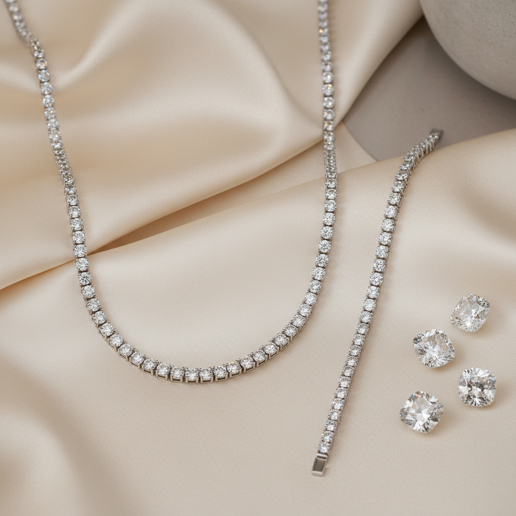 Set collana e bracciale Tennis Elegance flat lay